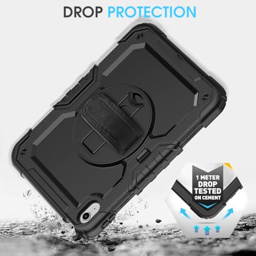HASTHIP® Cover Case for iPad 10th Gen Rugged Silicone Case Cover with Back Bracket & Hand Strap 360 Degree Rotatable Kickstand Bracket Design Protective Case for iPad 10th Gen