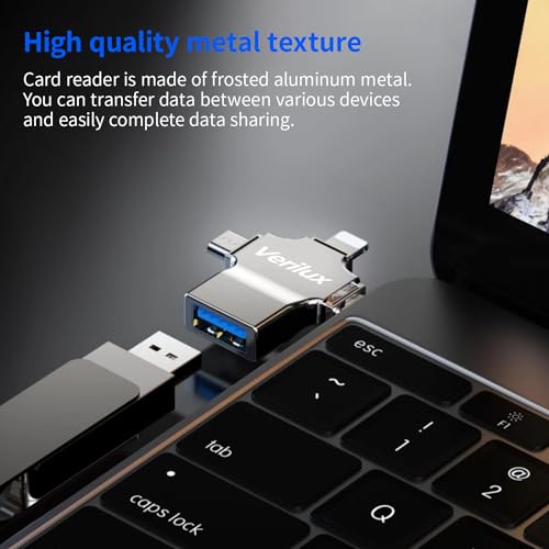 HASTHIP® 4 in 1 OTG Adapter,USB Camera Connector with Lightning,USB-C Micro USB and 3.0 Ports Compatible with iOS 13 & Above Android Devices iPhone iPad Flash Drive Keyboard Mouse
