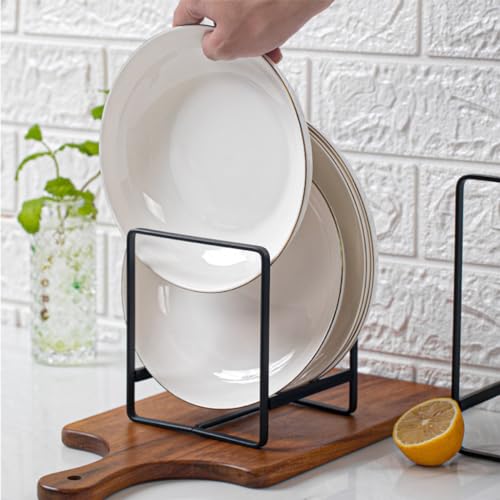 HASTHIP® 2 Pack Plate Stand Kitchen Organizer, Minimalist Dish Rack Countertop, Pot Lid Holder, Utensil Storage Rack, Space-Saving Plate Holder for Kitchen Cabinet and Sink