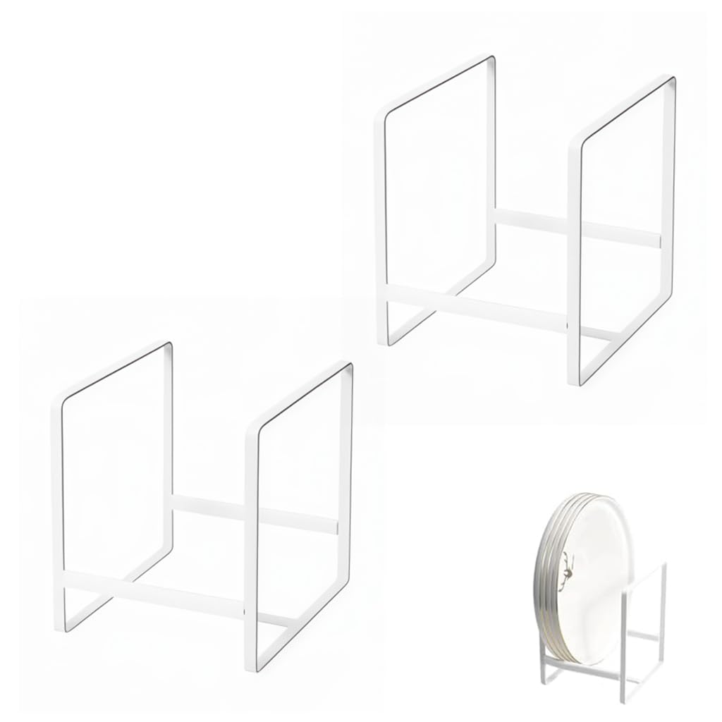 HASTHIP® Dish Drying Rack Organizer for Kitchen Counter and Cabinets, 2-Tier Plate Bowl Cup Holder Stand with Draining Board, Stainless Steel Dish Drainer for Storage and Display - White