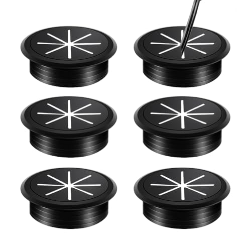 HASTHIP® 6 Pack Desk Cable Grommets 2.36 Inch Round Wire Organizer Port Hole Covers, Plastic Table Cord Management Gasket for Office, Home, Computer Desk, Power Cords, Cable Tidy, Black