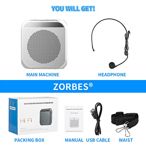 HASTHIP® Voice Amplifier Microphone Headset Set, 2200 mAh 8W with Speaker USB Rechargeable Support TF Card/Flash Drive with Strap Belt