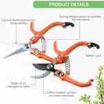 HASTHIP® Garden Pruning Shears 2-Piece Set - 6" Bypass Shears & 6.7" Straight Scissors with Safety Lock, High Carbon Steel - Anti-Rust for Flowers, Bonsai, House Plants, Easy Carry
