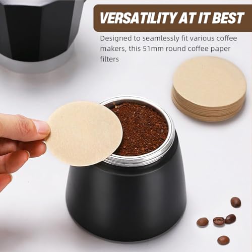 HASTHIP® 400 Count Unbleached 51mm Espresso Coffee Filter Paper, Round Disposable Replacement Filters for Portafilter, Moka Pot & Drip Coffee Maker, White, Fits Espresso Machines & Pour Over Brewers