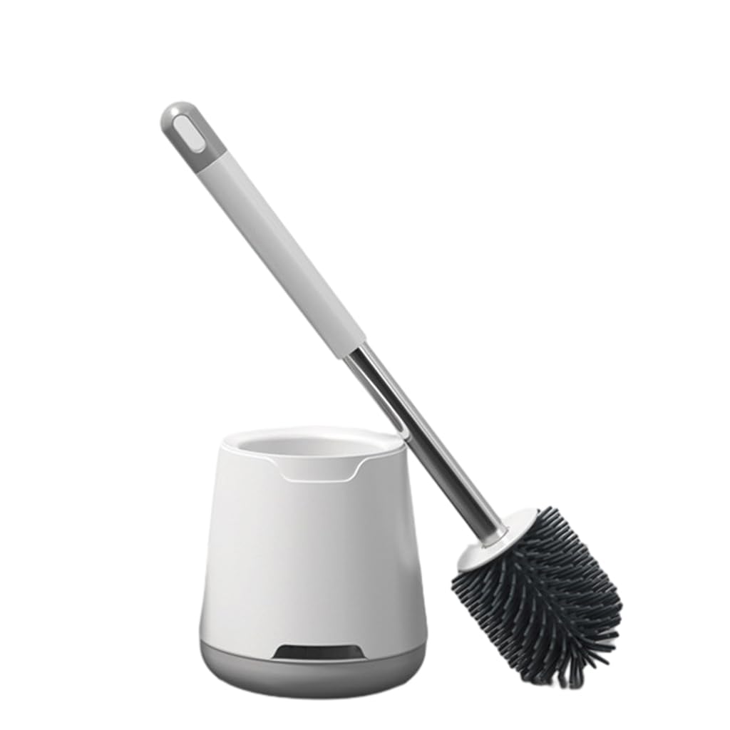 HASTHIP Silicone Toilet Brush Set for Bathroom with 17cm Long Handle and Ventilated Holder | Flexible Bristles Cleaner