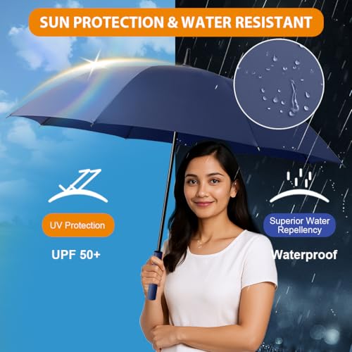 HASTHIP® Large Golf Umbrella for Men Women, 52 Inch Windproof Double Canopy Rain Sun Protection with Auto Open, Sturdy Straight Handle Oxford UV Resistant Umbrella for Outdoor & Commute