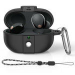 HASTHIP® Earbuds Case Cover for Sony WF-1000XM5 (2023), Soft Silicone Protective Shell with Snap Lock, Shockproof & Scratch-Resistant Wireless Earbuds Cover with Lanyard and Carabiner, Black