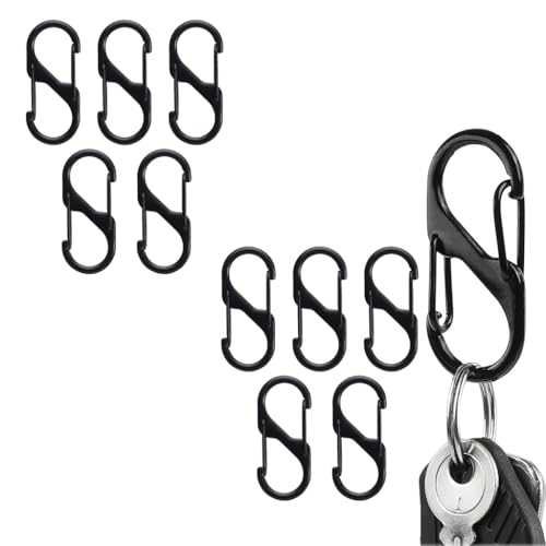 HASTHIP® Dual Hook S Carabiners, Quick Release Design, Heavy-Duty Zinc Alloy, Versatile For Backpack, Camping, Organizing, Multi-Purpose Durable S Hooks - Outdoor Gear Essentials (10 Pcs)-Black