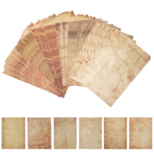 HASTHIP® 48 Sheet DIY Scrapbooking Papers, Double-sided Crinkle Texture Printed Retro Yellowish Background Papers 100 GSM Writing Papers Decorative Papers for DIY Crafting, Gift, 11''x8.5''