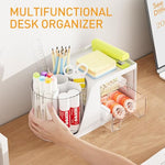 HASTHIP® Stationary Organizers Box, Desk Storage Box and Organiser with 2 Pull Out Drawer, 360° Rotating Pen Stand for Office Stationery Supplies, Study Table Organiser