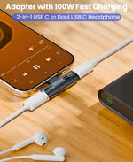HASTHIP® 2 in 1 USB C Adapter,100W PD Type C to USB Adapter,Dual Charger & Audio Converter Compatible with iPhone 16/15 Galaxy S24/S23 MacBook iPad Laptop Android OTG