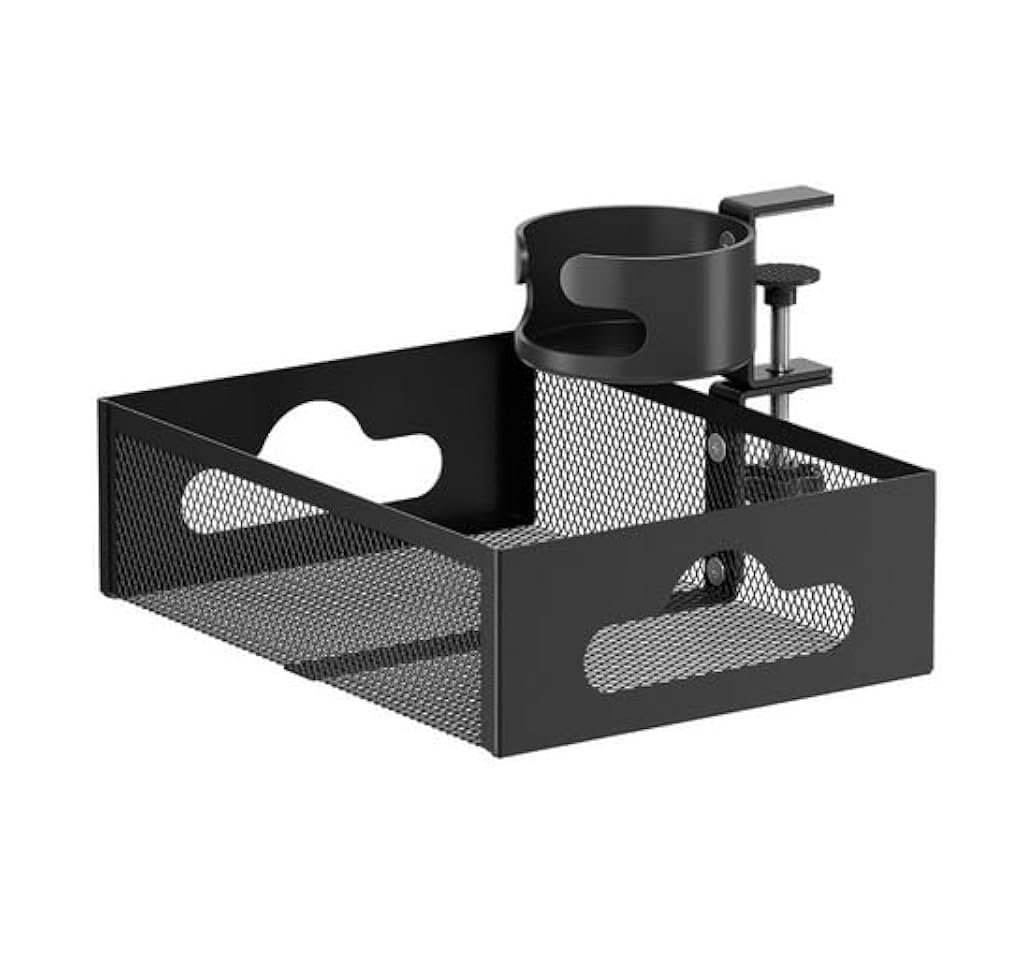HASTHIP® Black 360-Degree Under Desk Organizer with Cup Holder