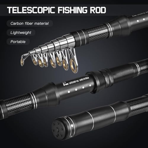 HASTHIP® Fishing Rod Bait Set, Telescopic Carbon Fiber Pole, Spinning Reel Combo Kit with Accessories & Bag, Freshwater/Saltwater Travel Gear for Beginners