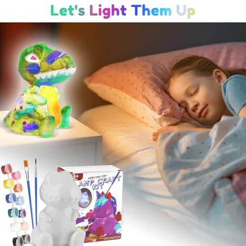 HASTHIP® 4.3 Inch Glowing Dinosaur Painting Kit for Kids, DIY Art Craft Set with 12 Colors, 2 Brushes, Creative Birthday Gift for Early Learning and Kindergarten