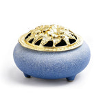 HASTHIP Blue Ceramic Incense Burner with Floral Lid, Mesh Insert and Protective Pad