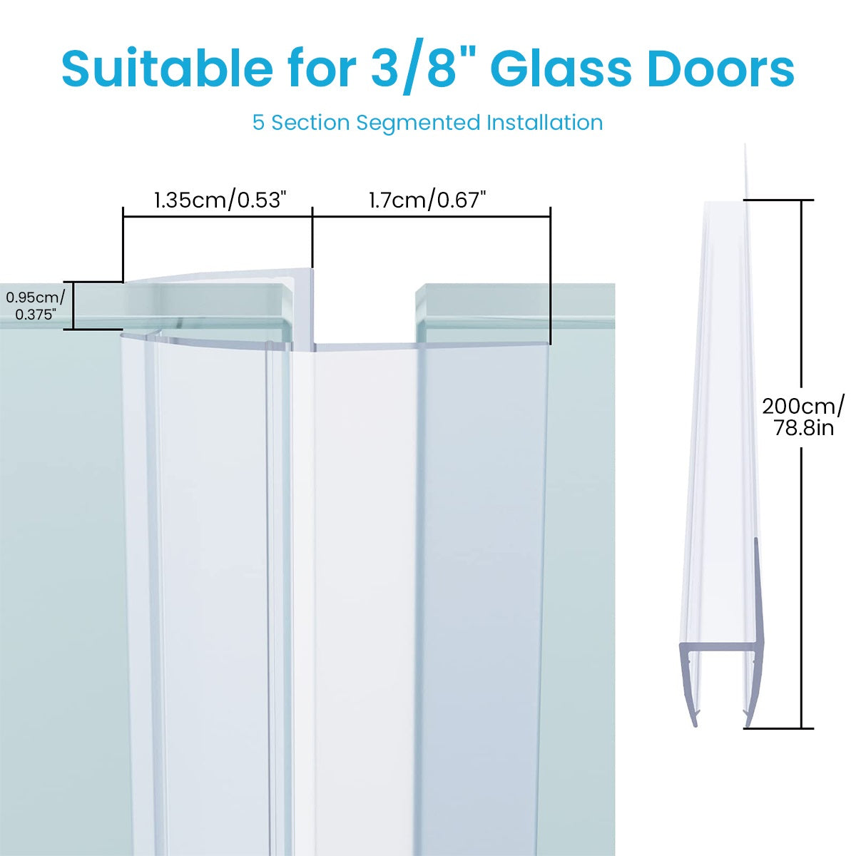 HASTHIP® 6.6Ft/2M Shower Door Side Seal Strip, Silicone Bathroom Glass Door Side Seal Strip, Frameless Glass Door Seal Strip Stop Shower Leaks and Create a Water Barrier (10mm Thickness)