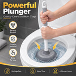 HASTHIP 4-in-1 Toilet Brush and Plunger Set with Crevice Brush, Hair Tongs and White Holder