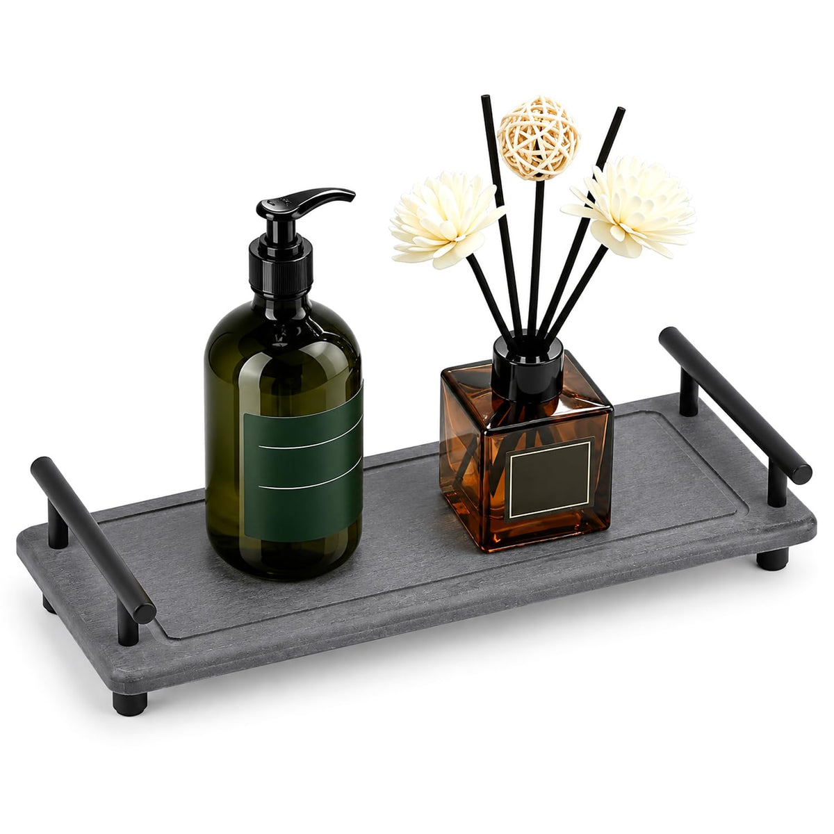 HASTHIP Diatomaceous Earth Sink Caddy, Fast-Drying Dark Grey Tray for Kitchen and Bathroom