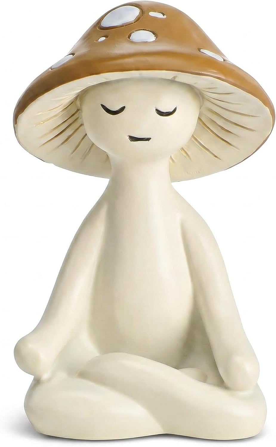 HASTHIP Meditation Mushroom Figurine in White Resin, Compact Yoga Pose Decor for Home and Terrariums