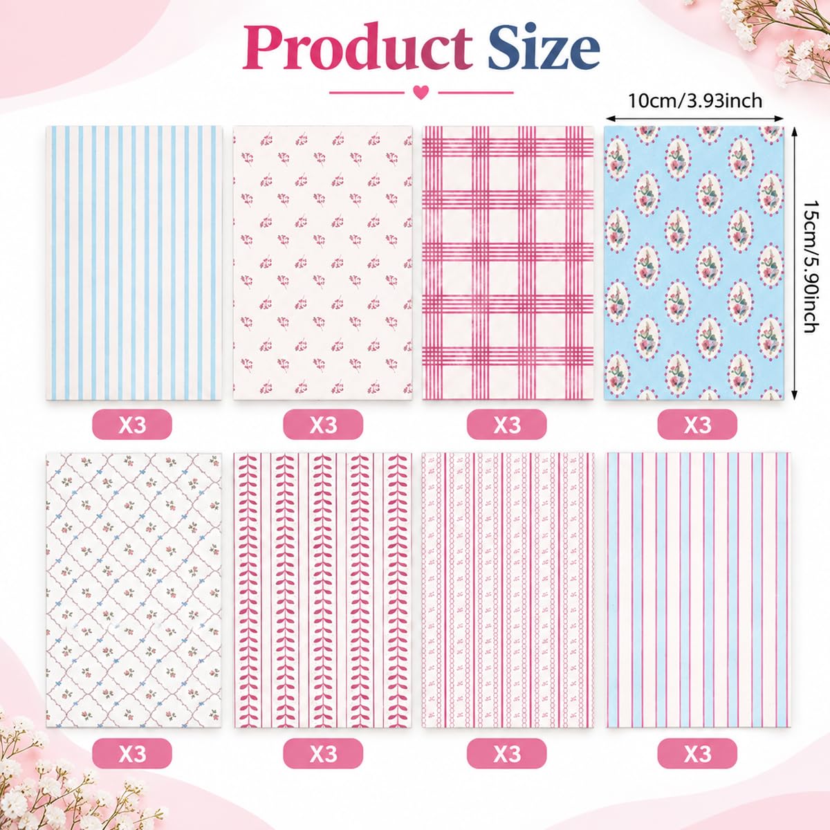 HASTHIP Vintage Stripe Scrapbook Paper, 24 Single-Sided Sheets, 4.1 x 5.8 Inches