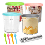 HASTHIP® 4Pcs 16Oz Ice Cream Tubs Compatible with Ninja CREAMi Ice Cream Maker NC300, NC299AM Ice Cream Tubs Ice Cream Pints with Lids for Ninja Ice Cream Maker, with 4 Color Spoons & Ice Cream Scoop