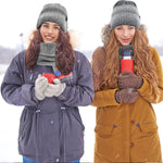 HASTHIP® Winter Caps for Women, Fleece Lined Women's Beanie Cap Hat with Neck Scarf,