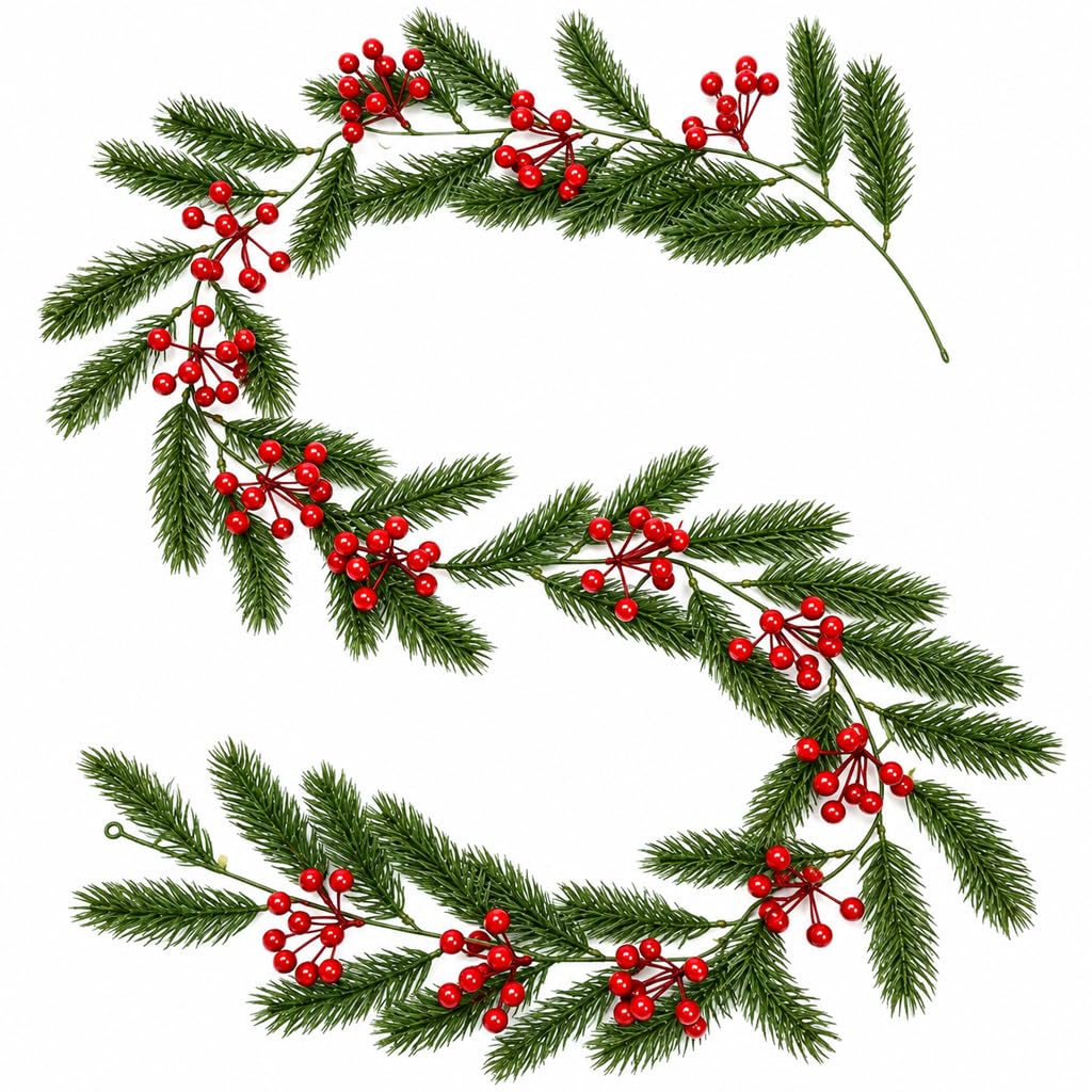 HASTHIP 5.9ft Artificial Pine Christmas Garland with Pine Cones, Flexible Vine and Hanging Rings