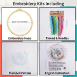 HASTHIP Embroidery Kit with 7.9 Inch PP Hoop, Printed Cotton Canvas and Colorful Threads