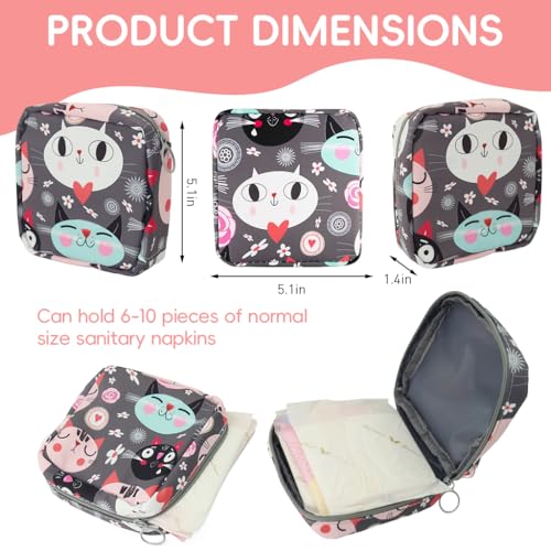 HASTHIP® 2Pcs Sanitary Napkin Storage Bag, Cartoon Cotton Menstrual Pad Bag with Zipper, Multi-Purpose Mini Cosmetic Toiletry Pouch, Waterproof Travel Makeup Organizer for Pads, Lipstick, Wash