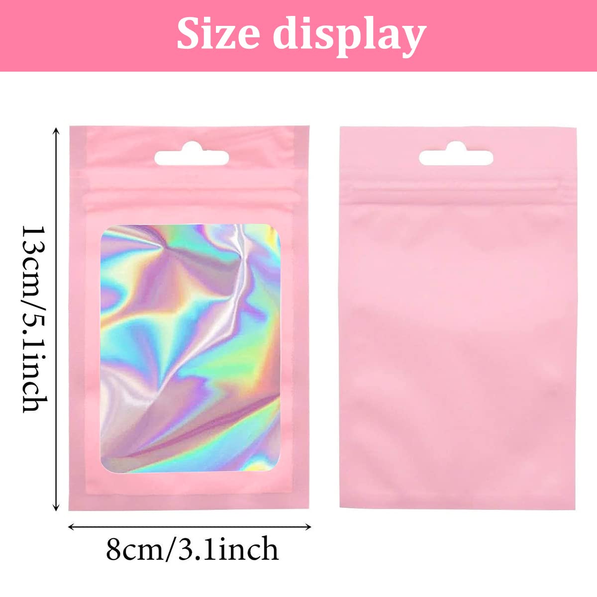 HASTHIP resealable odor proof bags for food jewelry and lip gloss featuring mylar and foil material | 200 pcs pink 7.5x12 cm with clear window