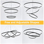 HASTHIP® LED Pendant Light, 3 Rings Ceiling Light, with Dimmable and Adjustable Color Chandelier Lamp, with Remote Ceiling Lights for Living Room for Dining Room Bedroom Hallway (Black)