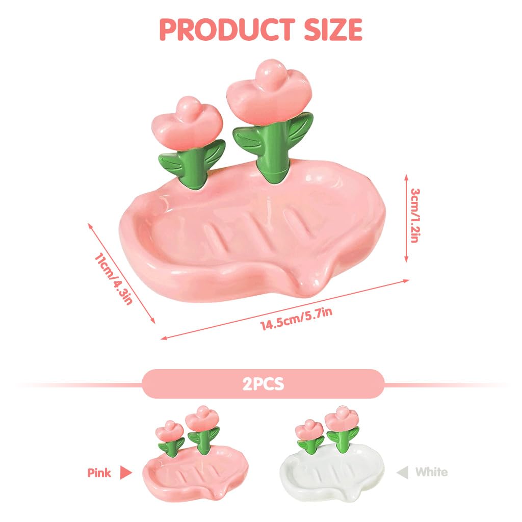 HASTHIP Soap Trays for Bathroom and Kitchen with Drain Spout Design 14.5 × 11 cm | White & Pink PP Set of 2