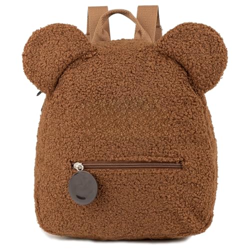 HASTHIP® Kawaii Bear Ear Kids Backpack, Soft Plush School Bag for Boys & Girls, Cute Small Preschool & Kindergarten Backpack, Adjustable Straps, 27x13x28cm, Brown Toddler Bag for Children