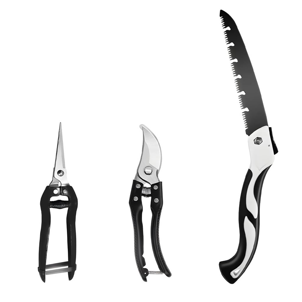 HASTHIP Gardening Scissors Set for Trimming and Pruning with Spring Mechanism | 3Pcs Alloy Steel Tools Featuring Safety Lock