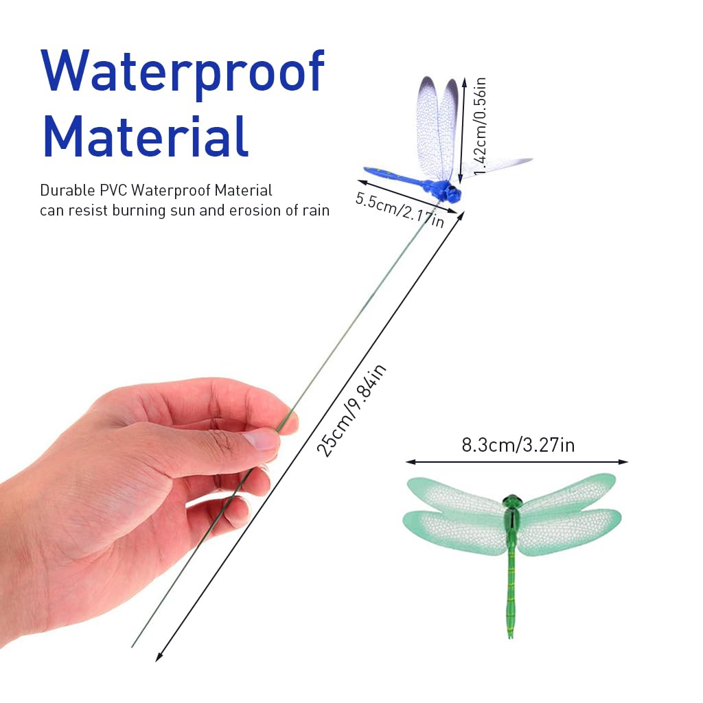 HASTHIP® 3D Dragonfly Balcony Decoration Items - 24 Pieces Garden Decoration Items - 25 CM Color Dragonflies Garden Stakes - Dragonflies Garden Decor - Indoor/Outdoor Plant Support Sticks