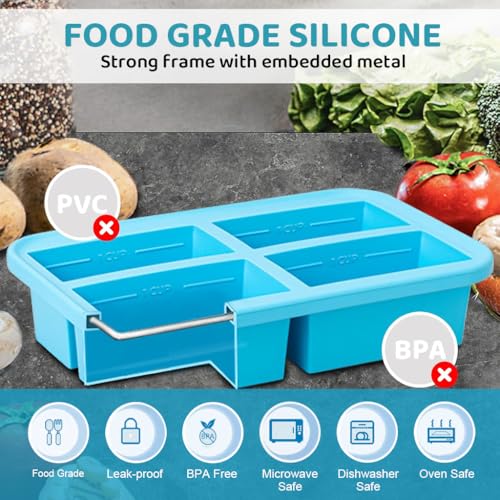 HASTHIP® Large Silicone Ice Cube Tray, 4-Grid Food-Grade Ice Mould with Lid, Reusable Popsicle and Frozen Treat Maker for Miso Soup, Curry, Yogurt, Baby Food, Easy Release Multi-Purpose Freezer Mold