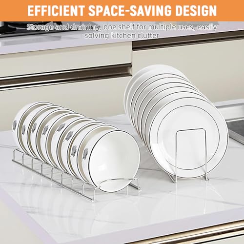 HASTHIP® 3Pcs Stainless Steel Dish Drying Rack Set for Kitchen, Plate Organizer Stand & Utensil Holder, Multi-Purpose Plate Rack for Cabinet, Thali Stand, Dish Drainer Countertop Storage