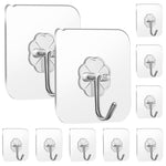HASTHIP Wall Hooks for Bathroom and Kitchen Organization with Strong Acrylic Glue 10Pcs Transparent | Waterproof and Self Adhesive Design