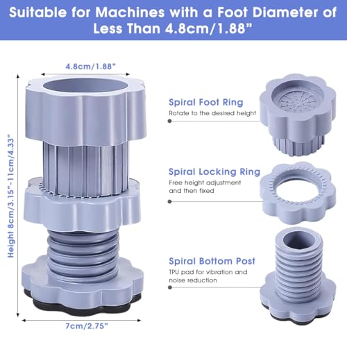 HASTHIP® 4Pcs Anti Vibration Pads for Washing Machine, Vibration Reduction Riser Feet Pads Washing Machine Riser Feet Adjustable Height 8-11cm Anti-slip Universal Feet Pads for Washing