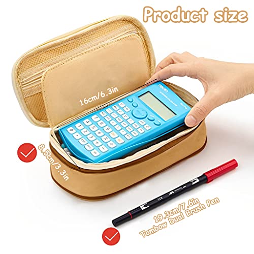 HASTHIP® Nylon Large Capacity Pencil Pouch and Case Combo, Double Zipper, Multi-Compartment, for Kids, College Students, Journaling, Crafts, DIY, Planners, 22x11cm (Navy Blue & Khaki Black)