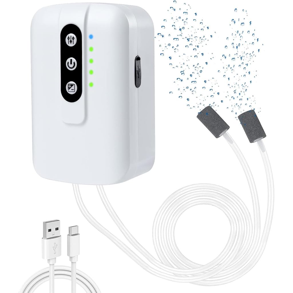 HASTHIP® Aquarium Air Pump, Portable Oxygen Pump for Aquarium Fish Tank, Cordless Fish Tank Oxygen Pump - 2W, 6L/Min, Long-Lasting Battery