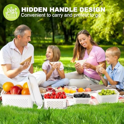 HASTHIP® 5PCS Kitchen Storage Box for Kitchen Used Fridge Storage Containers Set with Lid Airtight Container Boxes for Storage & Container Double Layer Fridge Organiser Storage Boxes with Drain Basket