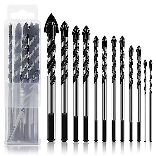 HASTHIP® 12Pcs Drill Bits Set 6 Sizes Drill Bits 3.14-4.72inch Masonry Drill Bit Set & Concrete Drill Bit Set, Professional Carbide Drill Bits Tip for Glass, Tile, Brick, Cement Concrete Plastic Wood