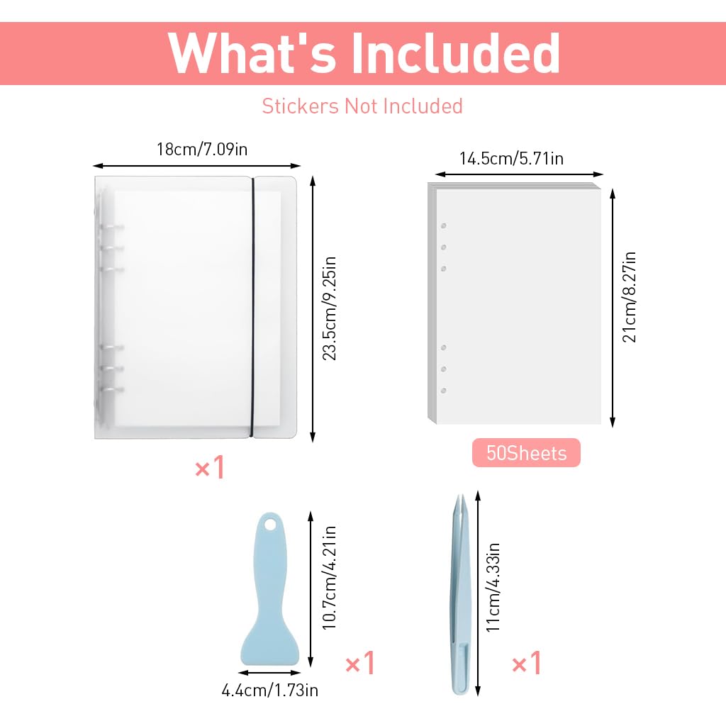HASTHIP Journal Stickers Collecting Binder for DIY Crafts with 50 A5 Sheets & Waterproof Cover
