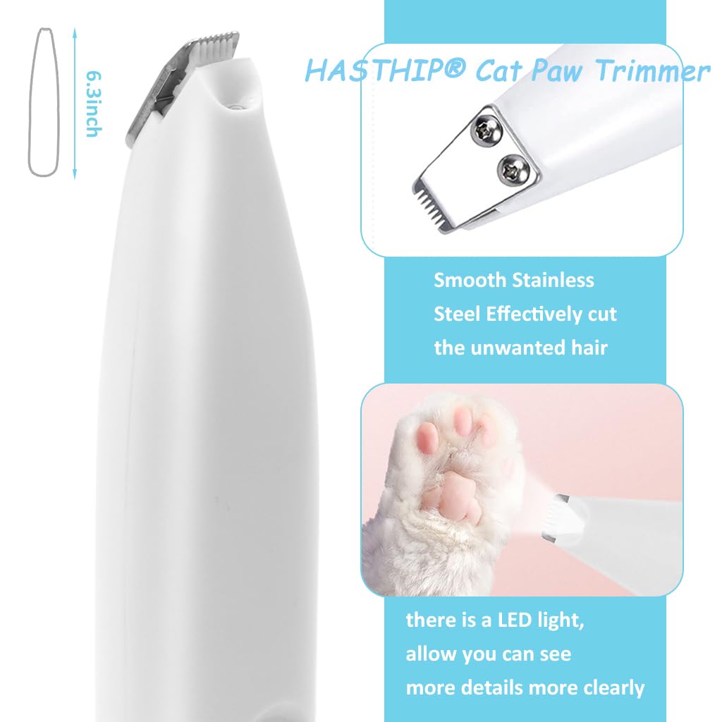 Qpets® Cat Dog Trimmer for Paw - Small Area Hair Trimmer & Nail Grinder with LED Light, Low Noise, USB Rechargeable, Pen Shape Design, 2 Interchangeable Bits