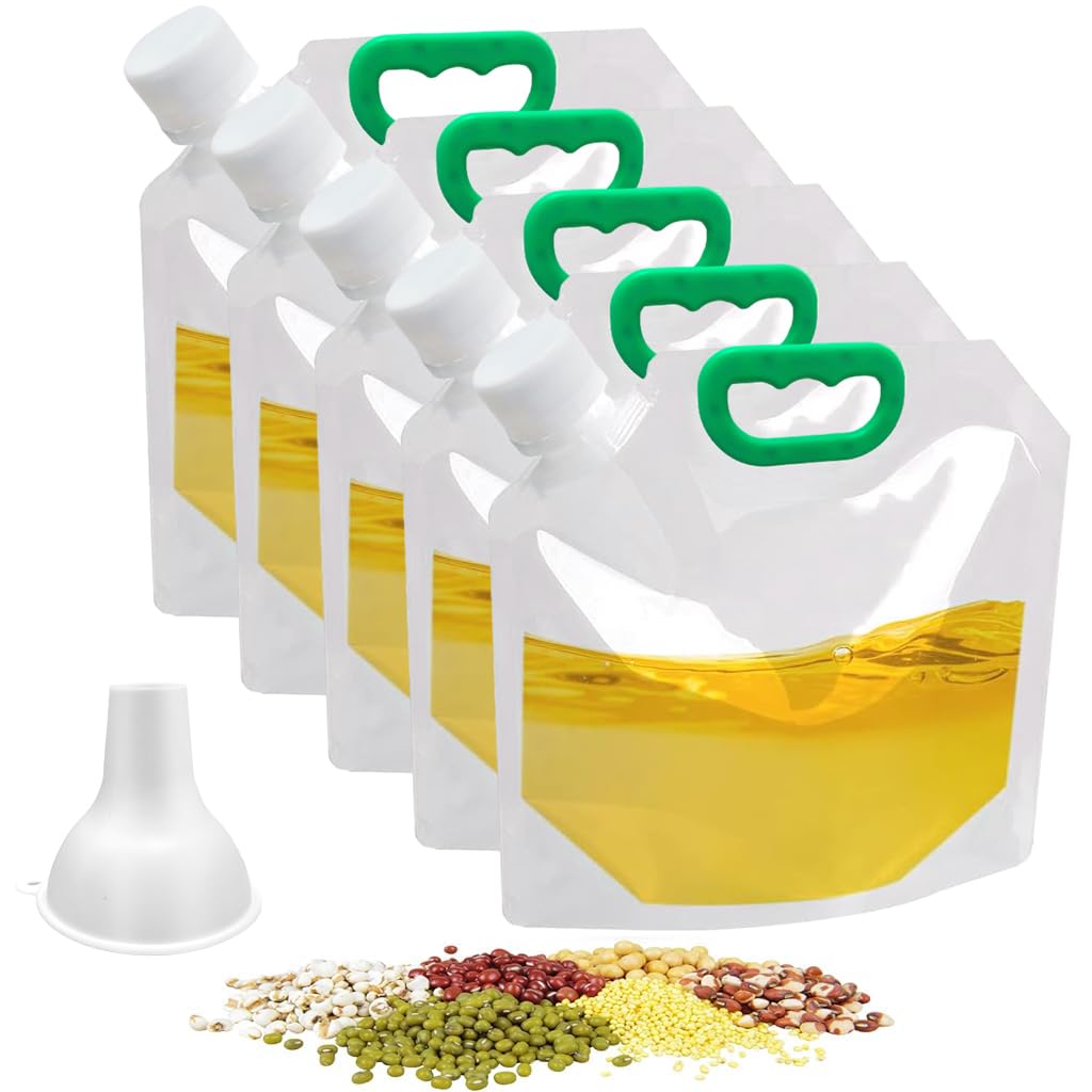HASTHIP Cereal Storage Bags 5 Pack for Rice and Grains with 1.5L Screw Cap Seal | Food Grade PP