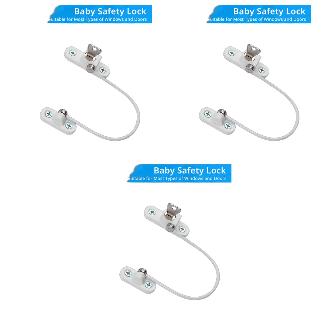 HASTHIP Child Safety Window Lock Chain for Home Security featuring 185mm Range and Key | 3PCS