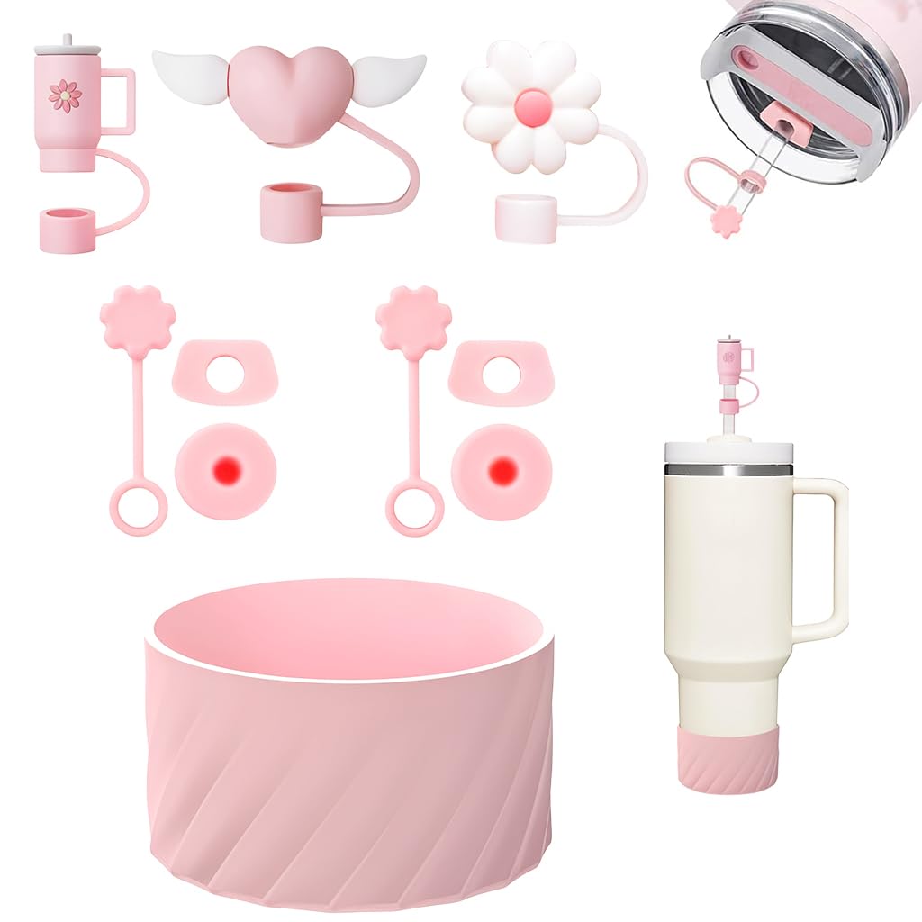 HASTHIP Stanley Cup Accessories Set with 10Pcs Silicone Straw Caps and Cup Boot | Fits 9–10mm Straws