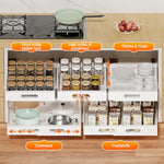 HASTHIP® Pull Out Cabinet Organizer 34-50cm Adaptable Width Design Carbon Steel Kitchen Closet Sliding Drawer Organizer No Drill Adhesive Intergrated Sliding Rail Design, 12.5 cm x 34-50cm
