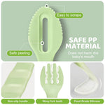 HASTHIP® BrandName 3-in-1 Silicone Baby Feeding Set, Food Feeder Spoon, Puree & Fruit Feeder, Soft BPA Free Food Grade Fork & Spoon with Case, Infant Tableware